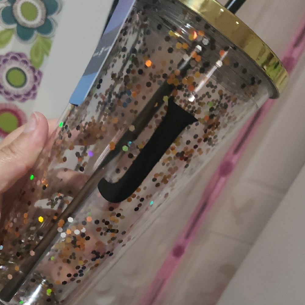 Gold Glitter Monogram Tumbler